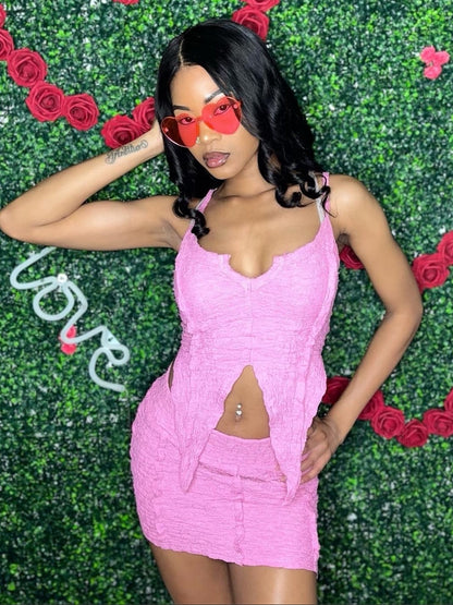 Y2K Pink Butterfly Skirt Set