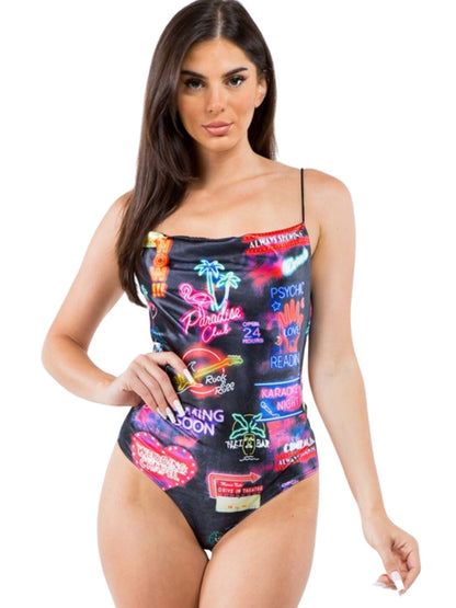 Neon Printed Satin Bodysuit